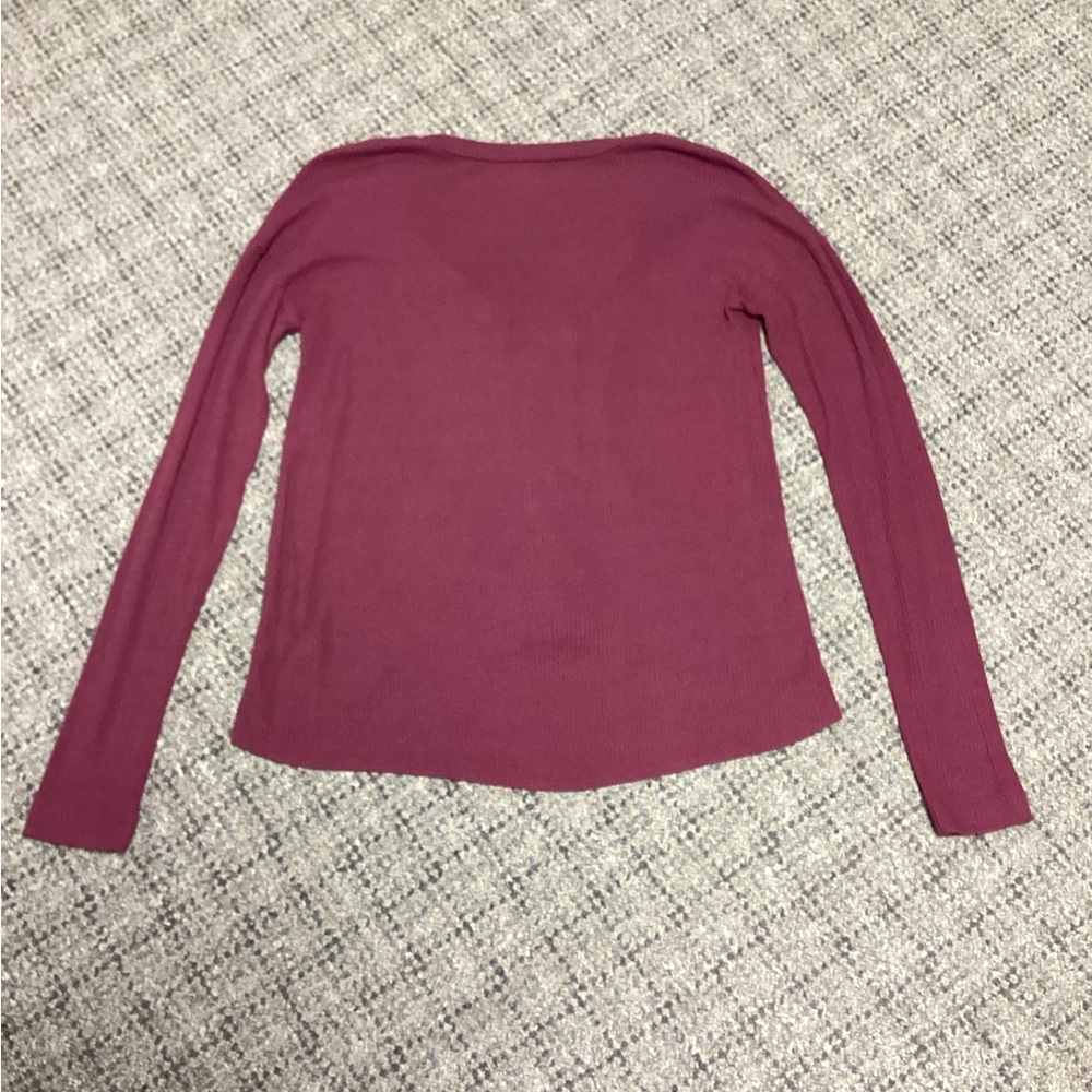 Aeropostale Burgundy Mauve Ribbed Lace-Up V-Neck Long Sleeve Top * Size XS - Picture 6 of 8